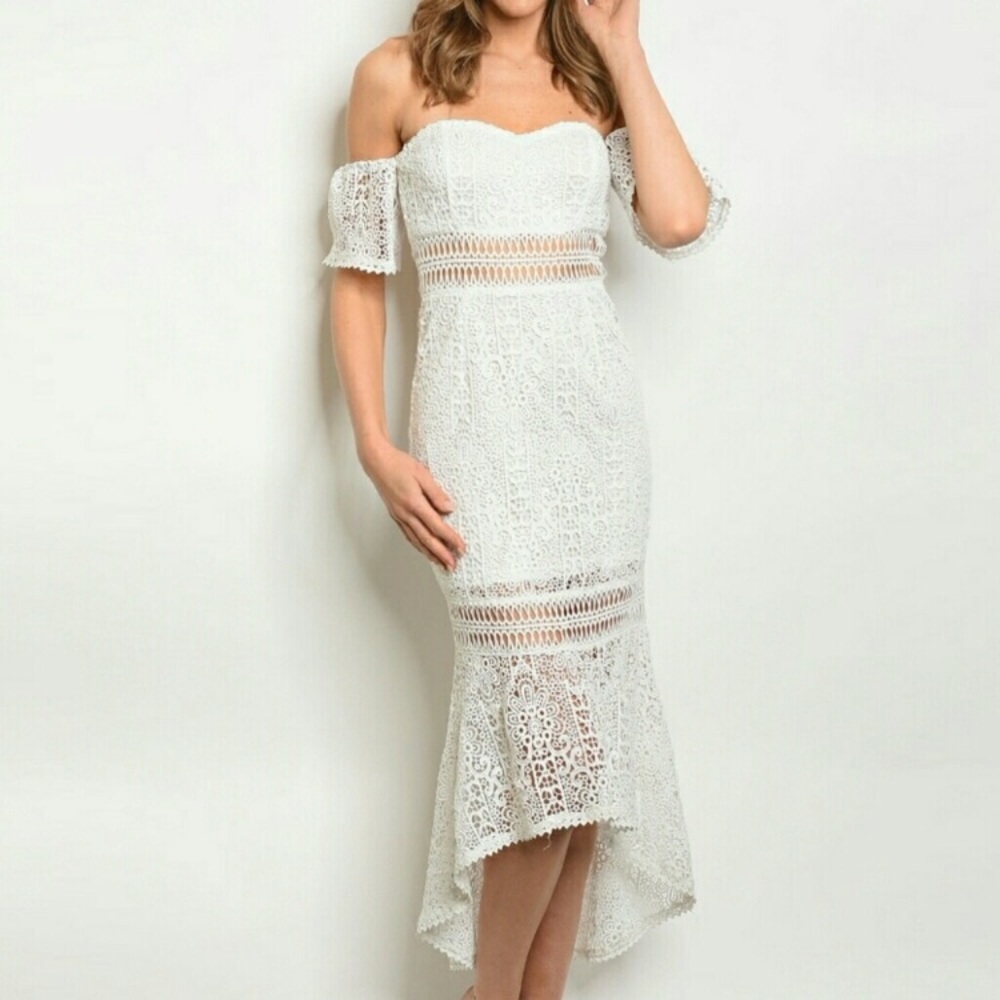 Crochet Lace High Low Asymmetric Dress